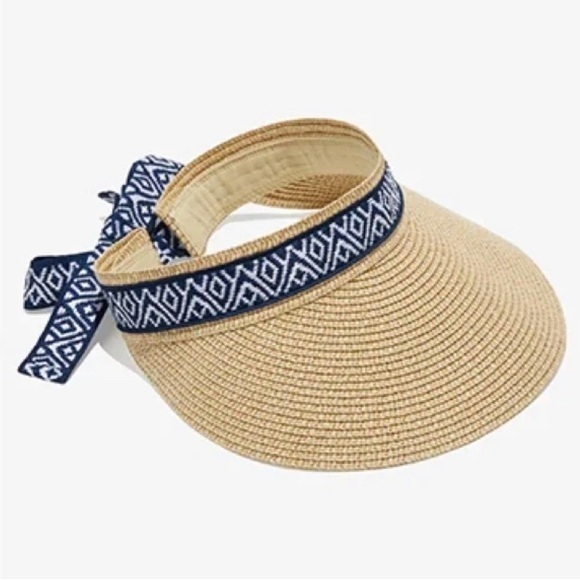 SEA & GRASS Visor with Blue and White Ribbon One Size - Picture 1 of 3